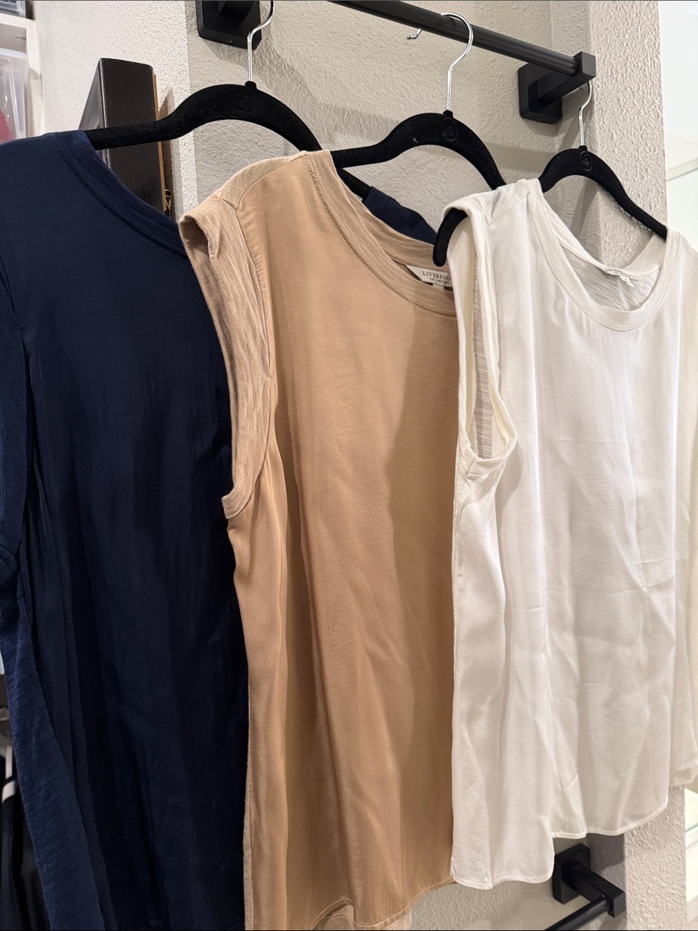 Three Sleeveless Crewneck Tank Top - White, Tan, Navy